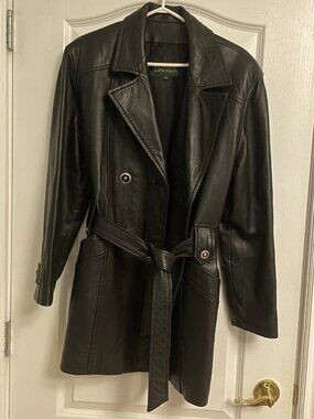 Vintage Danier Black Belted Leather Jacket Womens Medium